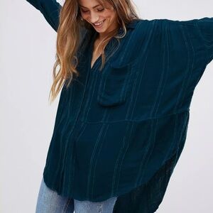 Free People Cozy Nights Blue striped shirt S